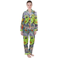 Supersonic Monster Mash Women s Long Sleeve Satin Pajamas Set	