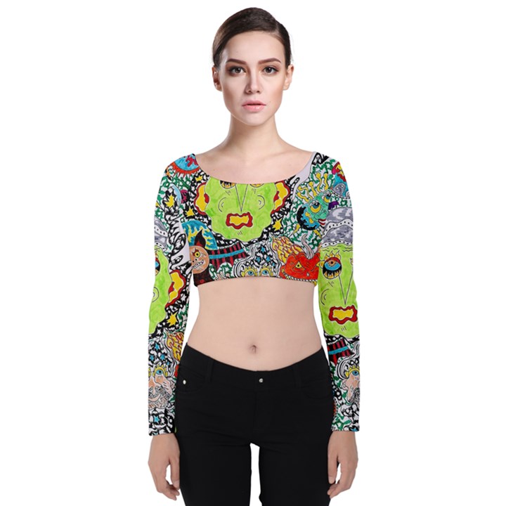 Supersonic Monster Mash Velvet Long Sleeve Crop Top