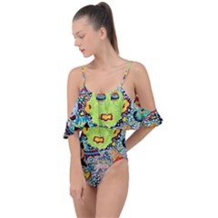 Supersonic Monster Mash Drape Piece Swimsuit by chellerayartisans