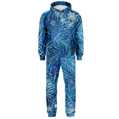 Blue Christmas Tree Branch Texture, Winter Texture, Tree Texture, Tree Branches Hooded Jumpsuit (men)