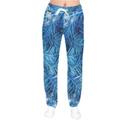 Blue Christmas Tree Branch Texture, Winter Texture, Tree Texture, Tree Branches Women Velvet Drawstring Pants