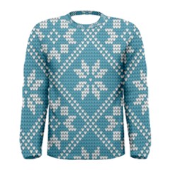 Blue Winter Knitted Texture, Blue Winter Background, Knitted Texture Men s Long Sleeve T-shirt