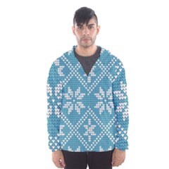 Blue Winter Knitted Texture, Blue Winter Background, Knitted Texture Men s Hooded Windbreaker