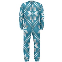 Blue Winter Knitted Texture, Blue Winter Background, Knitted Texture Onepiece Jumpsuit (men)