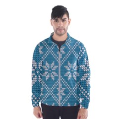 Blue Winter Knitted Texture, Blue Winter Background, Knitted Texture Men s Windbreaker