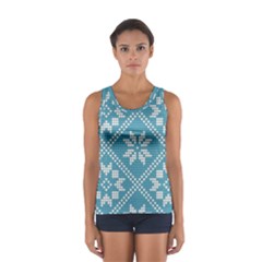 Blue Winter Knitted Texture, Blue Winter Background, Knitted Texture Sport Tank Top 