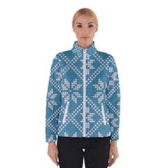 Blue Winter Knitted Texture, Blue Winter Background, Knitted Texture Women s Bomber Jacket