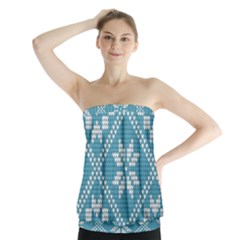 Blue Winter Knitted Texture, Blue Winter Background, Knitted Texture Strapless Top by kyorashop23