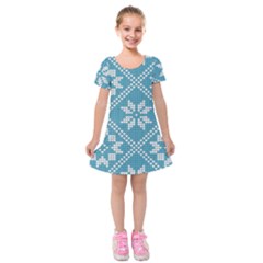 Blue Winter Knitted Texture, Blue Winter Background, Knitted Texture Kids  Short Sleeve Velvet Dress