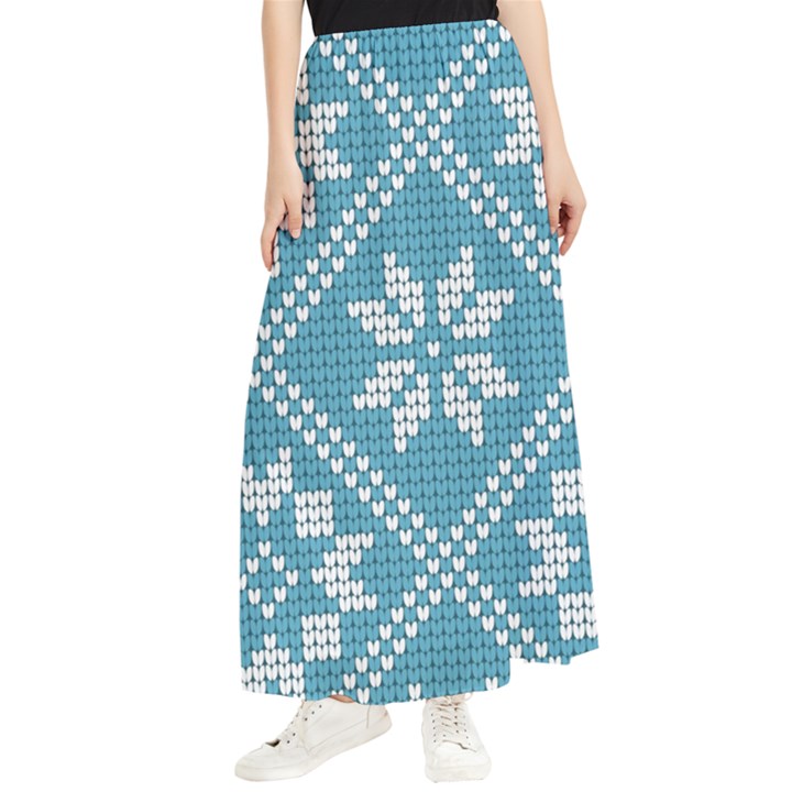 Blue Winter Knitted Texture, Blue Winter Background, Knitted Texture Maxi Chiffon Skirt