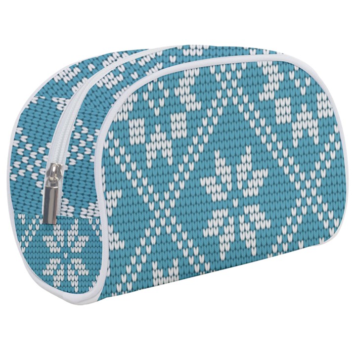 Blue Winter Knitted Texture, Blue Winter Background, Knitted Texture Make Up Case (Medium)