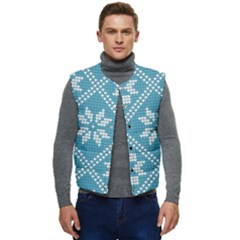 Blue Winter Knitted Texture, Blue Winter Background, Knitted Texture Men s Button Up Puffer Vest	