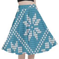 Blue Winter Knitted Texture, Blue Winter Background, Knitted Texture A-line Full Circle Midi Skirt With Pocket