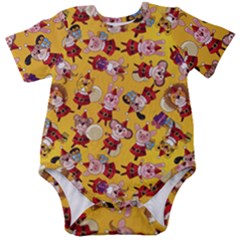 Cartoon Xmas Characters Pattern Baby Short Sleeve Bodysuit