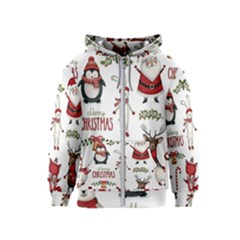 Christmas Characters Pattern, Xmas Backgrounds Kids  Zipper Hoodie