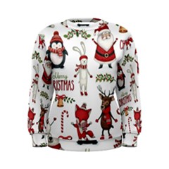 Christmas Characters Pattern, Xmas Backgrounds Women s Sweatshirt