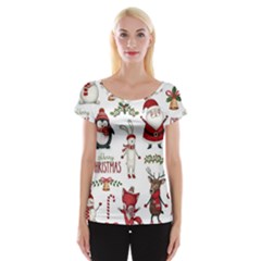 Christmas Characters Pattern, Xmas Backgrounds Cap Sleeve Top by kyorashop23