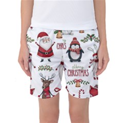 Christmas Characters Pattern, Xmas Backgrounds Women s Basketball Shorts by kyorashop23