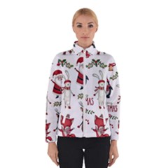 Christmas Characters Pattern, Xmas Backgrounds Women s Bomber Jacket