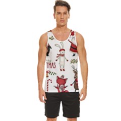 Christmas Characters Pattern, Xmas Backgrounds Men s Wide Collar Tank Top by kyorashop23