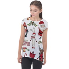 Christmas Characters Pattern, Xmas Backgrounds Cap Sleeve High Low Top by kyorashop23