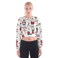 Christmas Characters Pattern, Xmas Backgrounds Cropped Sweatshirt