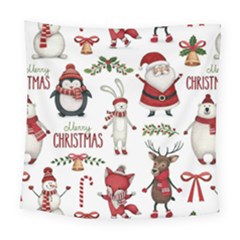 Christmas Characters Pattern, Xmas Backgrounds Square Tapestry (large)