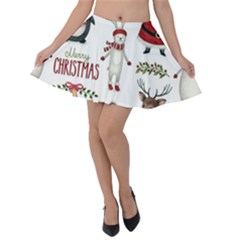 Christmas Characters Pattern, Xmas Backgrounds Velvet Skater Skirt