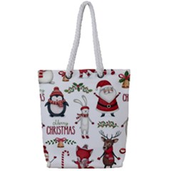 Christmas Characters Pattern, Xmas Backgrounds Full Print Rope Handle Tote (small)