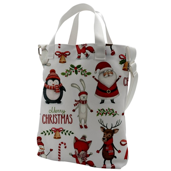 Christmas Characters Pattern, Xmas Backgrounds Canvas Messenger Bag