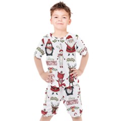 Christmas Characters Pattern, Xmas Backgrounds Kids  T-shirt And Shorts Set by kyorashop23