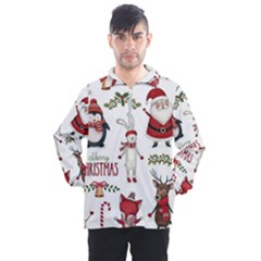 Christmas Characters Pattern, Xmas Backgrounds Men s Half Zip Pullover