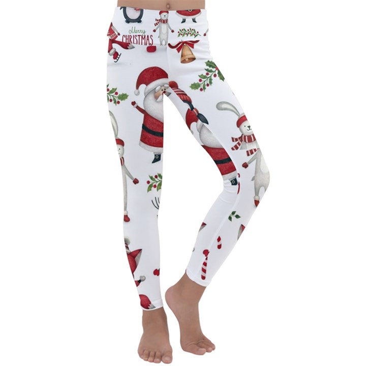 Christmas Characters Pattern, Xmas Backgrounds Kids  Lightweight Velour Classic Yoga Leggings