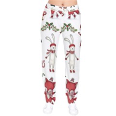 Christmas Characters Pattern, Xmas Backgrounds Women Velvet Drawstring Pants by kyorashop23