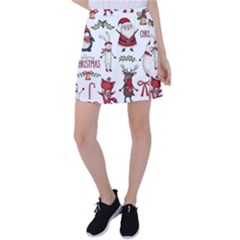 Christmas Characters Pattern, Xmas Backgrounds Tennis Skirt by kyorashop23