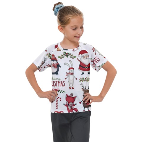 Christmas Characters Pattern, Xmas Backgrounds Kids  Mesh Piece T-shirt by kyorashop23