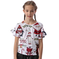 Christmas Characters Pattern, Xmas Backgrounds Kids  Cut Out Flutter Sleeves by kyorashop23