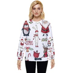 Christmas Characters Pattern, Xmas Backgrounds Hidden Pocket Sweatshirt