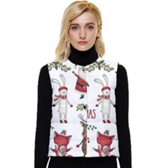 Christmas Characters Pattern, Xmas Backgrounds Women s Button Up Puffer Vest