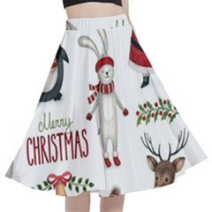 Christmas Characters Pattern, Xmas Backgrounds A-line Full Circle Midi Skirt With Pocket by kyorashop23