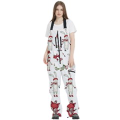 Christmas Characters Pattern, Xmas Backgrounds Women s Front Zip Ski And Snowboard Bib Pants by kyorashop23