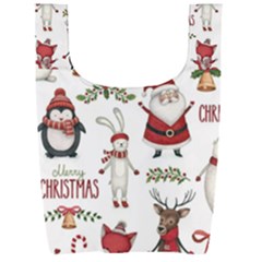 Christmas Characters Pattern, Xmas Backgrounds Foldable Shopping Bag by kyorashop23