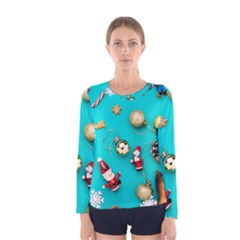 Christmas Decorations Blue Xmas Background Women s Long Sleeve T-shirt