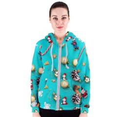 Christmas Decorations Blue Xmas Background Women s Zipper Hoodie