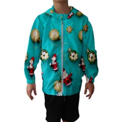 Christmas Decorations Blue Xmas Background Kids  Hooded Windbreaker