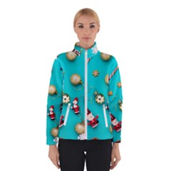 Christmas Decorations Blue Xmas Background Women s Bomber Jacket