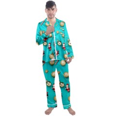 Christmas Decorations Blue Xmas Background Men s Long Sleeve Satin Pajamas Set by kyorashop23