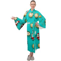 Christmas Decorations Blue Xmas Background Maxi Velvet Kimono by kyorashop23