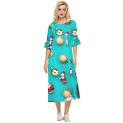 Christmas Decorations Blue Xmas Background Double Cuff Midi Dress