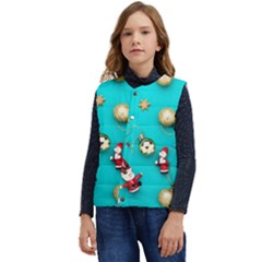 Christmas Decorations Blue Xmas Background Kid s Button Up Puffer Vest	